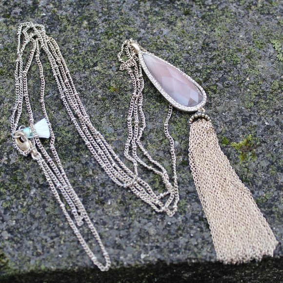 [5/$25] Long Gold Tassel Chain Necklace Pink Gem - Picture 2 of 4